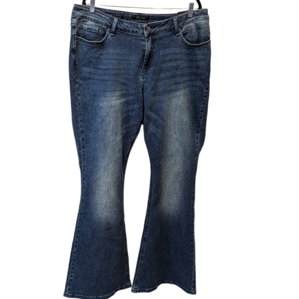 Poetic Justice Corrine High Rise Flare Dark Wash Plus Size Jeans (18R)
